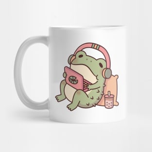 Cute Toad Chilling With Laptop and Boba Tea Mug